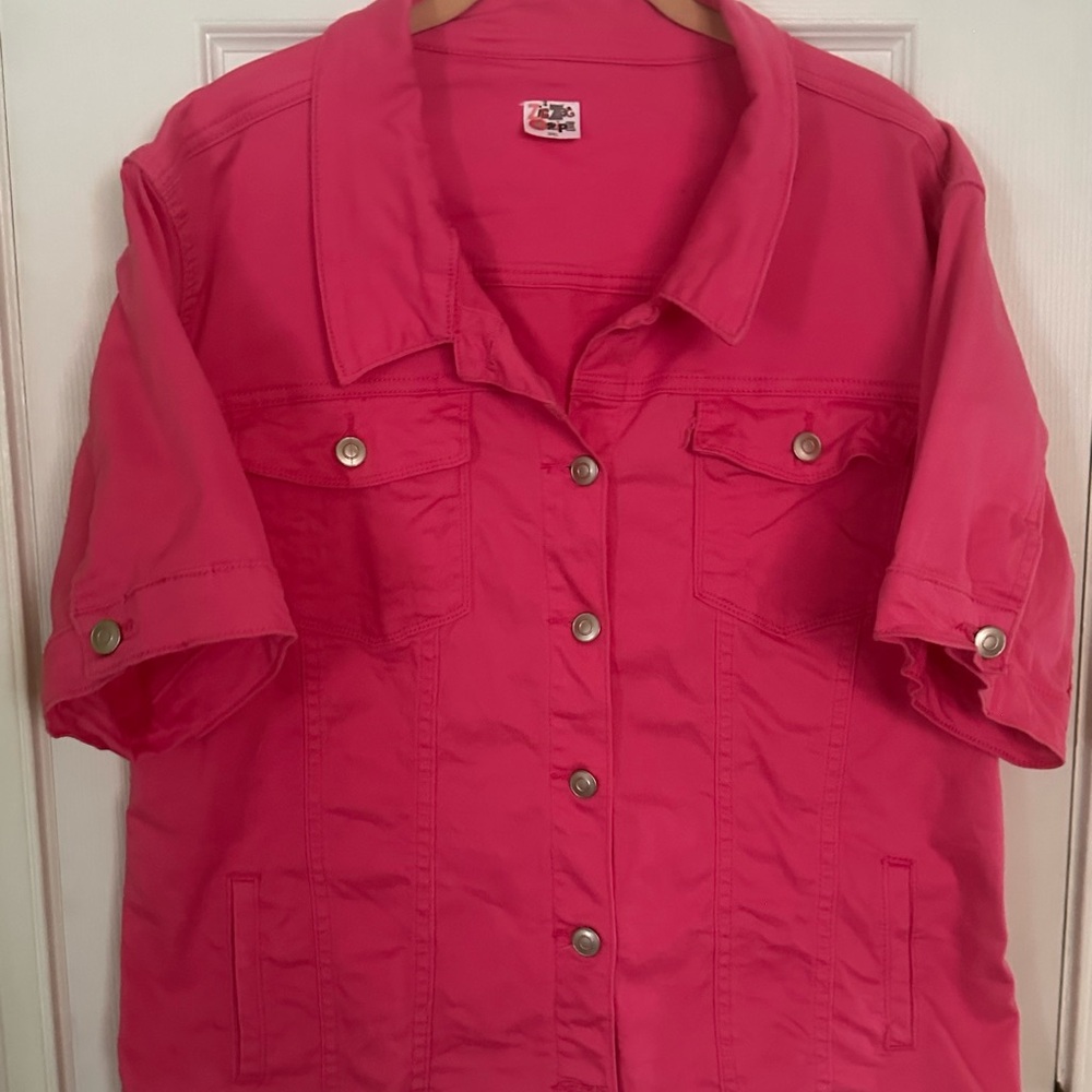 Pink Short Sleeve Jacket - stretch cotton blend